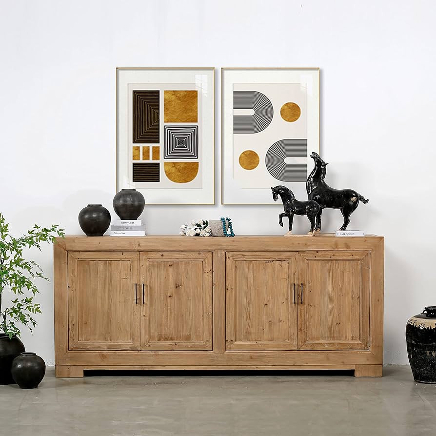 Artissance 101" L Rectangular Weathered Natural Pine Wood Indoor Capri, Buffet Storage Cabinets f... | Amazon (US)