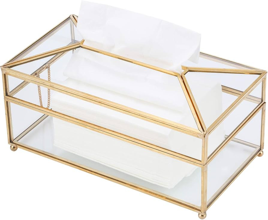 Decorative Tissue Box Holder, Rectangular Stylish Glass Napkin Storage Box Pumping Paper Dispenser F | Amazon (US)