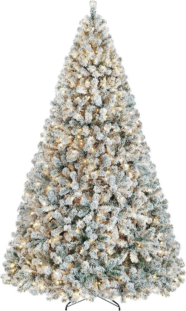 Yaheetech 9ft Pre-lit Artificial Christmas Tree with Incandescent Warm White Lights, Snow Flocked... | Amazon (US)