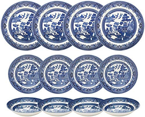 Churchill Blue Willow Dinner Plates, Salad Plates and Coupe Bowls 12 Piece Dinnerware Set, Made In England | Amazon (US)