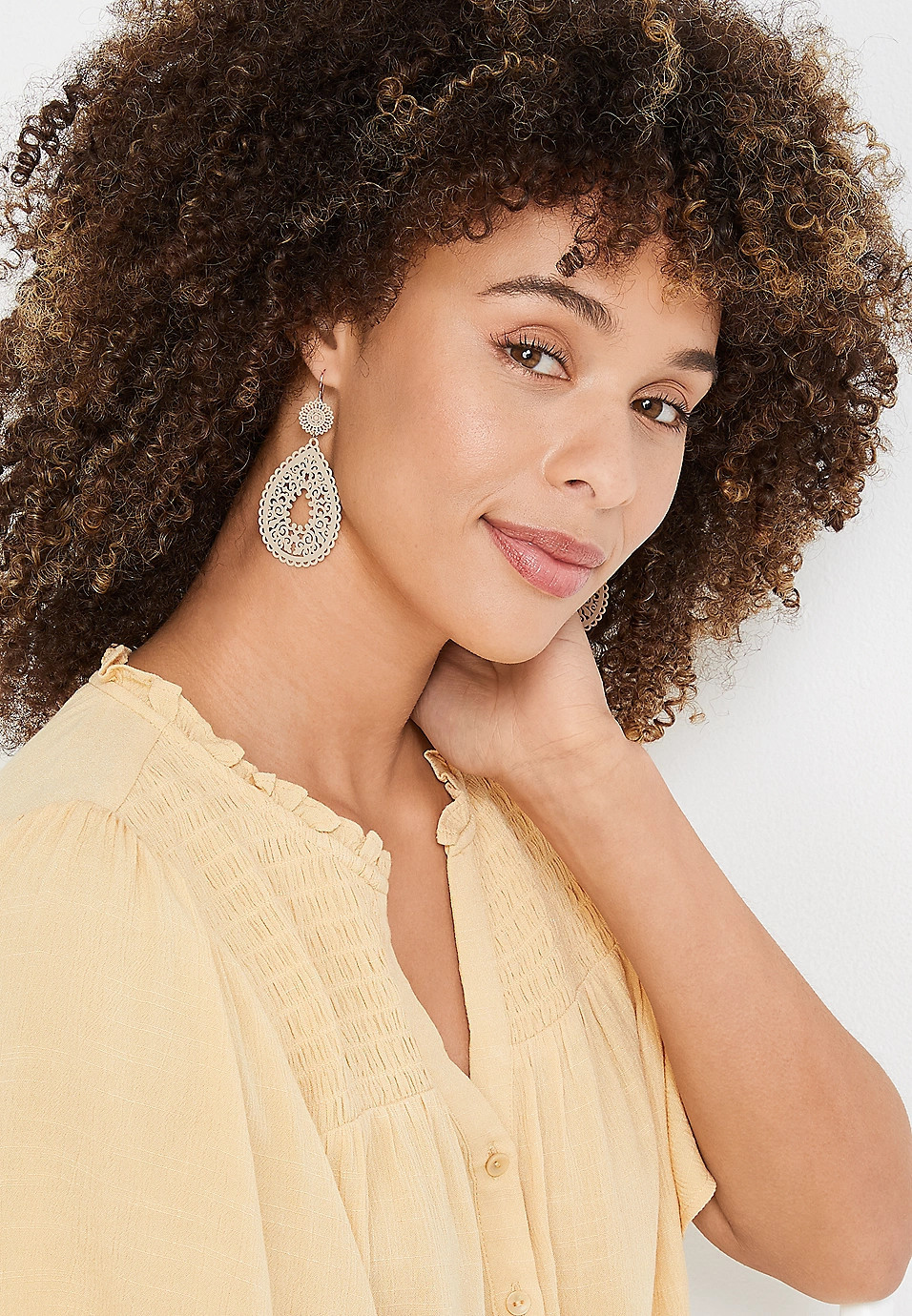 Tan Laser Cut Drop Earrings | Maurices