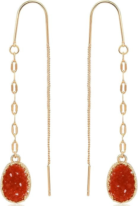Simulated Druzy Threader Earrings for Women - Gold, Silver, or Rose Gold Tone Long Chain Earrings... | Amazon (US)