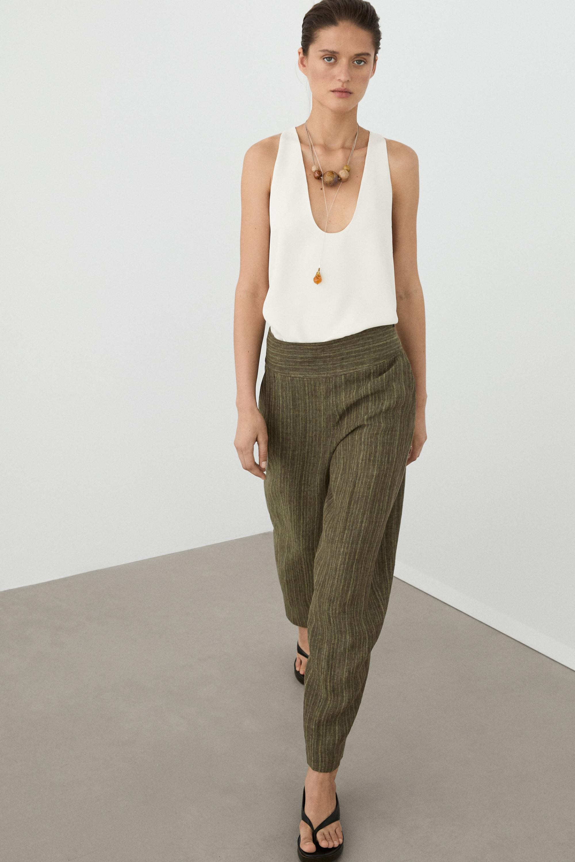 Total look linen trousers with corset belt detail | Massimo Dutti US