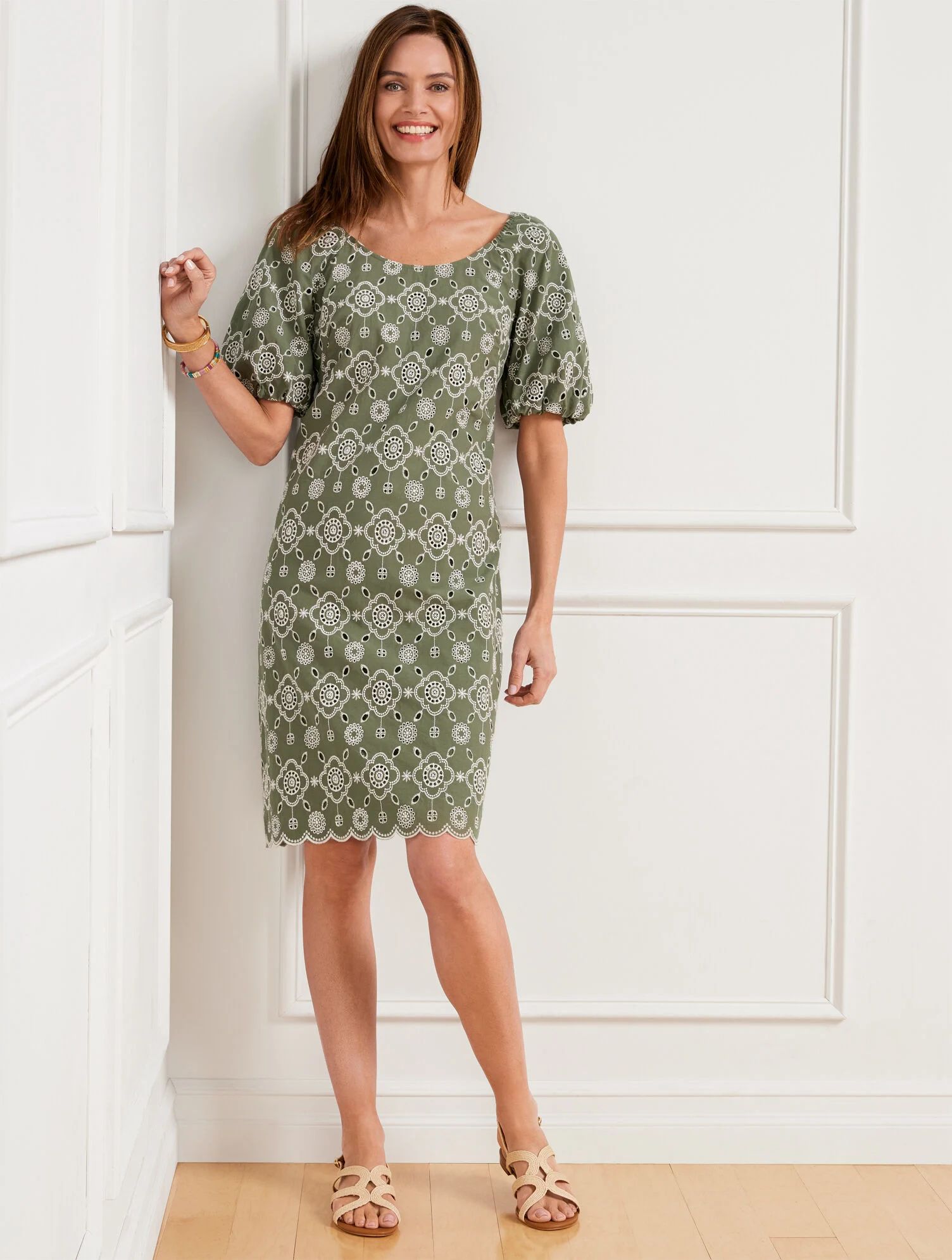 Puff Sleeve Embroidered Shift Dress | Talbots