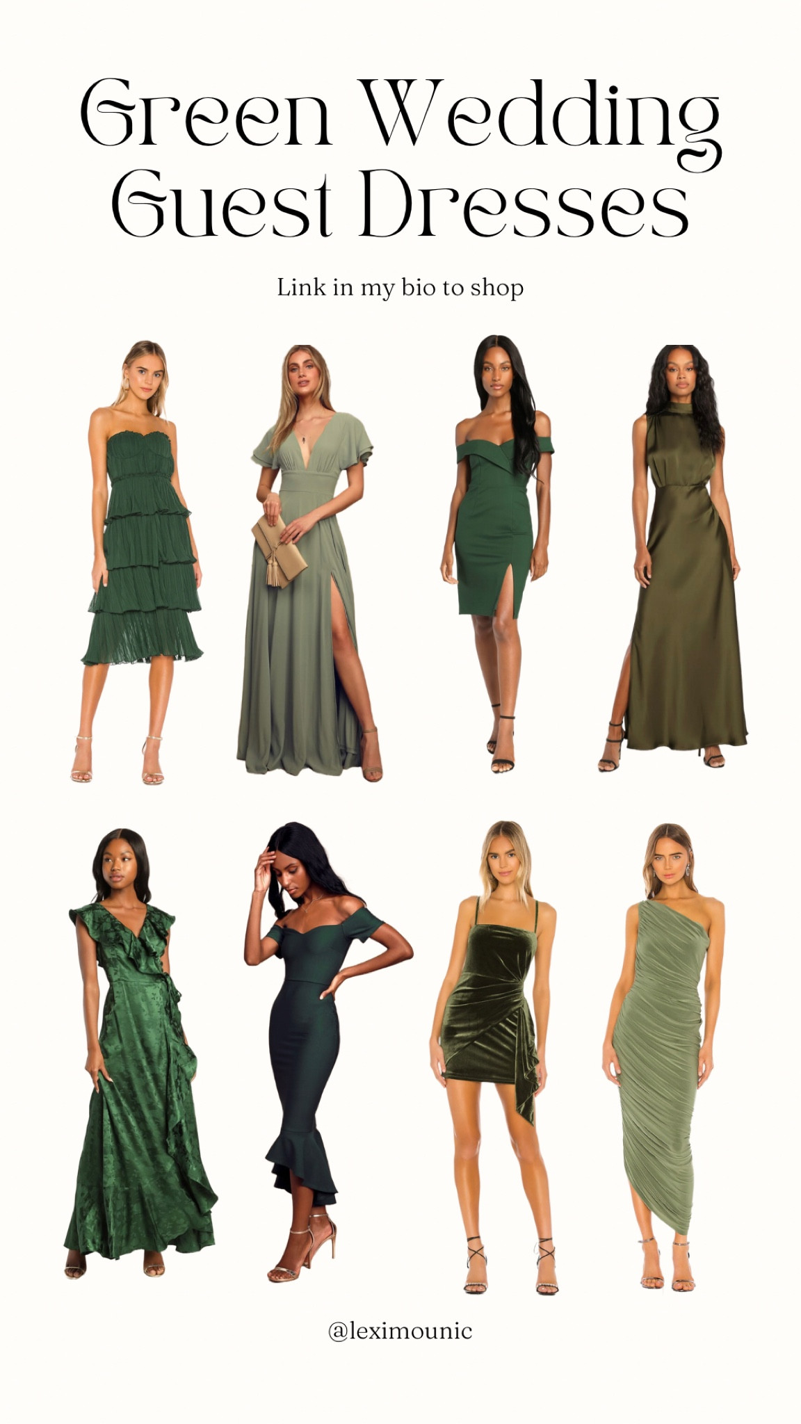 Wedding guest dresses in GREEN
Various styles and price points 
Black tie, formal, cocktail, casual, garden party. 
High budget or low budget

#LTKfit #LTKFind #LTKwedding