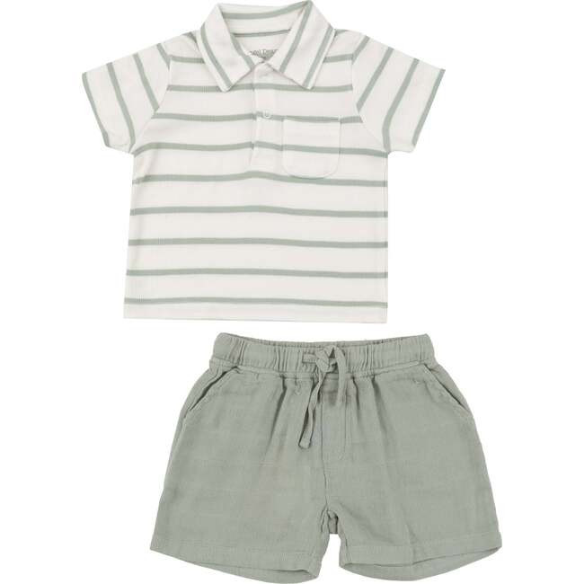 Desert Sage Solid Muslin Muslin Short and Polo Shirt Set, Multi | Maisonette