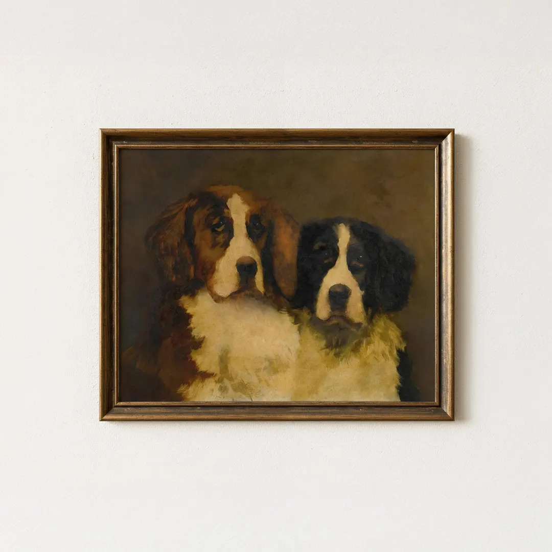 Vintage Dogs Oil Painting | Antique Animal Wall Art | Rustic Farmhouse Pet Decor | Mailed Print | Etsy (US)
