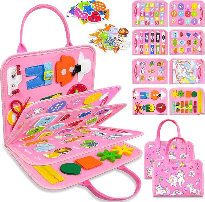 Toddler Busy Board Montessori Toys for 1 2 3 4 Year Old Girl Birthday Gifts, Busy Book Sensory Le... | Amazon (US)