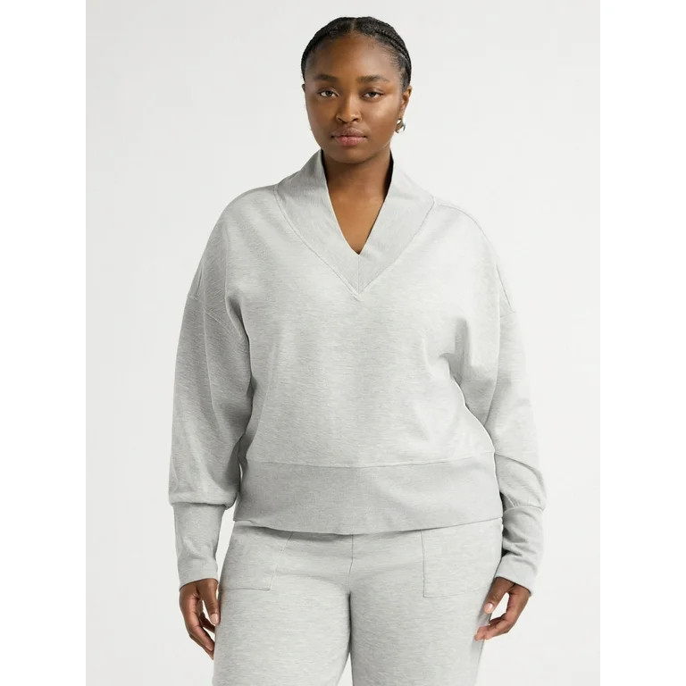 Scoop Women's Plus Ultimate ScubaKnit V-Neck Sweatshirt, Sizes 1X-4X | Walmart (US)