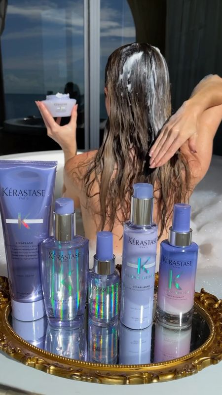 To keep my blonde hair healthy, I use the @kerastase_official Blond Absolu haircare line. My favorite new product is the 2% Pure Hyaluronic Acid Serum because it hydrates my scalp and helps repair surface damage in one use. Now I can stay blonde year round! #KerastasePartner 