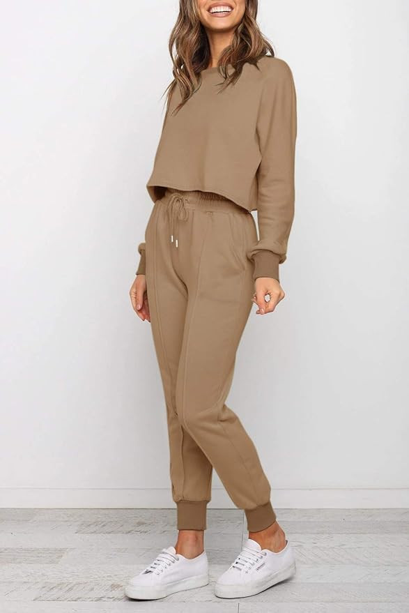 ZESICA Women's Long Sleeve Crop Top and Pants Pajama Sets 2 Piece Jogger Long Sleepwear Loungewea... | Amazon (US)