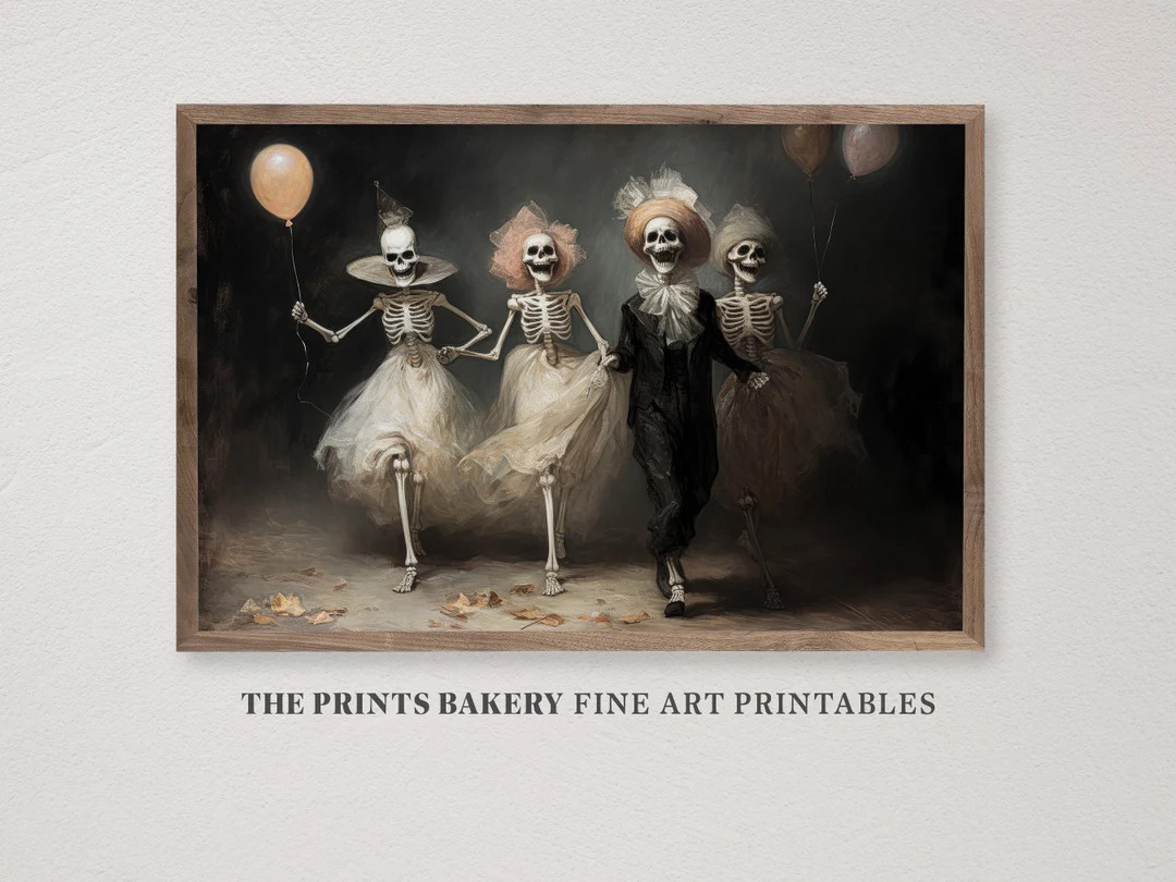 PRINTABLE Vintage Halloween Wall Art, Skeletons Party Painting, Spooky Neutral Print, Artful Art ... | Etsy (US)
