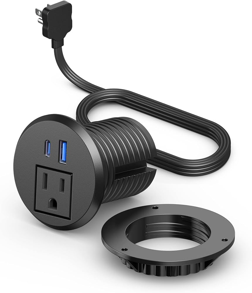 2 inch Desktop Power Grommet with PD 20W USB C,Ultra Thin Flat Plug Power Strip,Recessed Outlet,S... | Amazon (US)