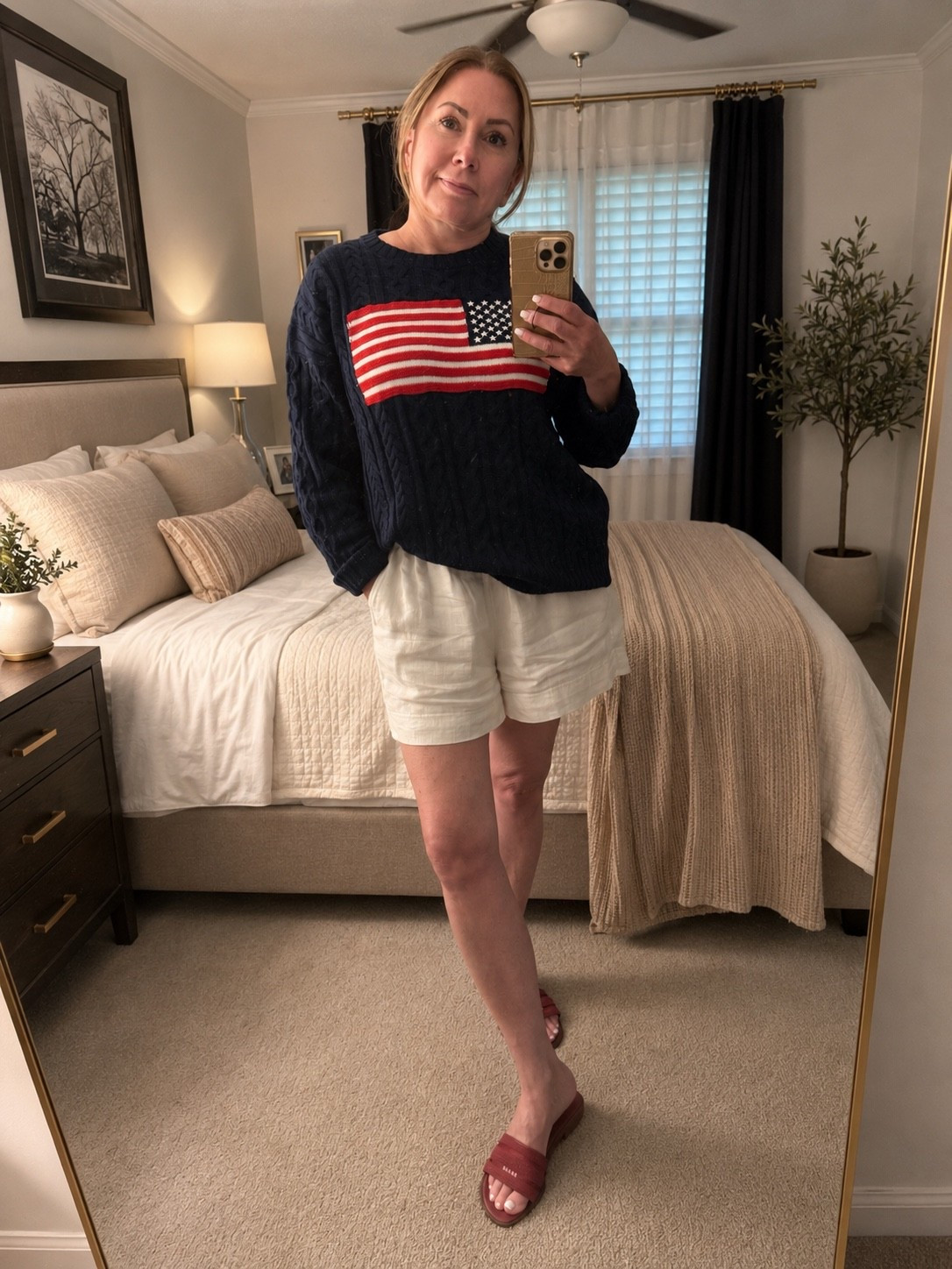Memorial Day style 🇺🇸❤️🤍💙 Cozy Target flag sweater paired with my favorite Quince linen shorts for an easy, patriotic look that’s perfect from morning coffee to evening fireworks.

#LTKootd #LTKSeasonal