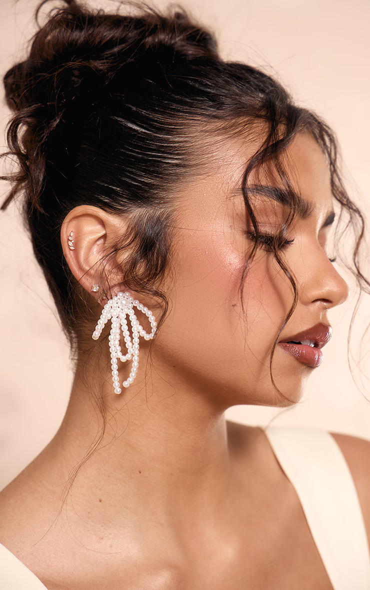 Pearl Bow Detail Statement Earrings | PrettyLittleThing UK