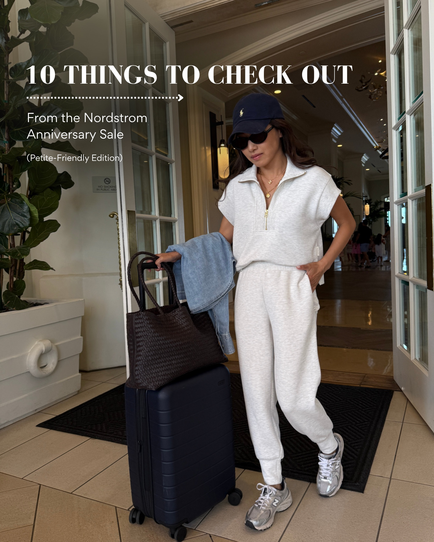 Travel Outfit: Varley top XXS (not on sale) 25” inseam bottoms XXS, Away suitcase (on sale in grey) New Balance sneakers kids 3.5 = women’s 5/5.5 (on sale)

* Steve Madden Suede ankle bootie TTS , I got 5.5 and didn’t see the Grey taupe color in store but LOVE the look of that! 

* Zella black active dress in XS, a tad loose on me, TTS (I usually wear xxs Zella) 

* I’m typically a 5.5 in Blondo tall boots and am waiting for them to arrive! These are waterproof too 

* Size 24 fits me best in the AG crop jeans that fit full length on me. Trying on with Faherty stripe sweater XS, oversized chunky knit and I would need the XXS

* I take big kids size 3.5 or women’s 5 in all the New Balance sneakers. These little kids 530 runs small so size up for little kids. 

* my Away suitcase is the “Bigger” expandable carry on that’s been great for travels

* Barefoot dreams cardigan XS plush thicker weight this year 

* Varley cotton open knit sweater top XS, roomy on me. TTS (I’m usually xxs in Varley) 

* Allsaints suede jacket is beautiful quality and petit shrunken fit.  I sized up to 2. 

Trying with my Madewell crop jeans linked size 24 petite 

* Veronica Beard 2 strap slide sandals, felt slightly small. I’m trying on size 6.5 and I’m usually 5.5 they were just a little big with the adjustable velcro top strap. Pricey but wanted to recommend for anyone looking for a high end comfy sandal! 

* LRL tweed coat size 0, slimmer tailored fit , sleeves slightly long on me 

* Vince sneakers I got 5.5. Please see my other LTK video this week where I shared more fit info about these sneakers! 

#nsale #nordstromanniversarysale #petitestyle #petitefashion 

Try on videos for many of these individual items can be found in my recent LTK posts.