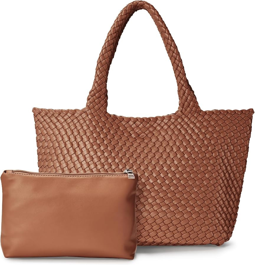 Woven tote Bag for Women, Large woven handbag Shoulder Bag Soft Vegan Leather with Inner Zipper P... | Amazon (US)
