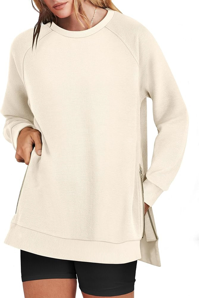 ANRABESS Women's Oversized Sweatshirts Crewneck Long Sleeve Tunic Pullover Shirts Side Zipper Hoo... | Amazon (US)