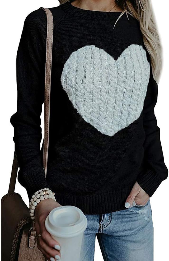 Women/Teen Girls Trendy Argyle Plaid/Heart Knitted Sweater Pullover Long Sleeve Soft Stretchy Win... | Amazon (US)