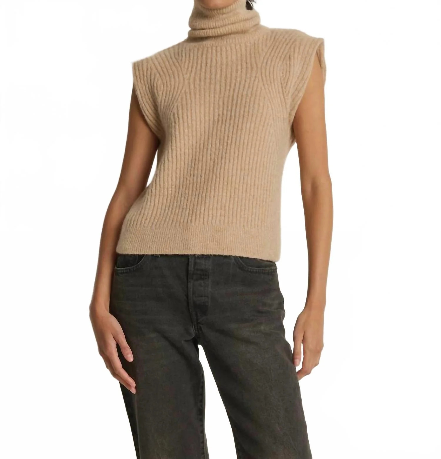 Women's Isha Turtleneck Tank Top In Shiny Moonbeam | Shop Simon
