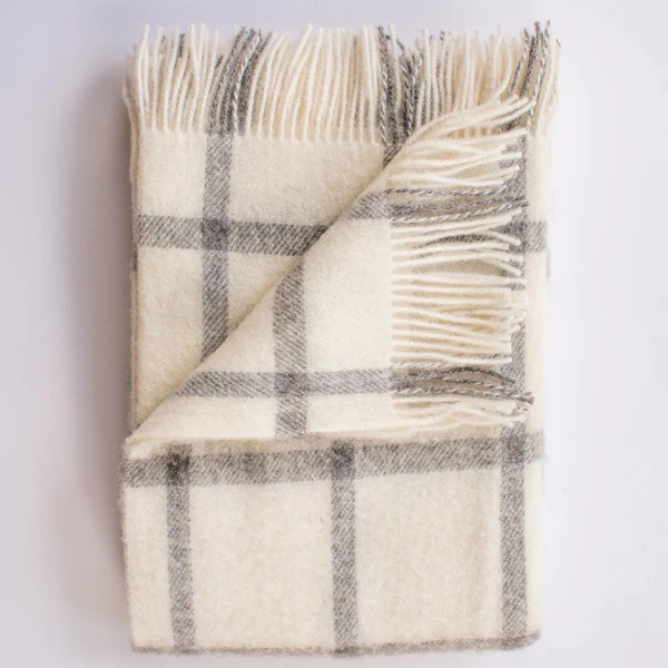 Windowpane Merino Wool Throw in White | Winnoby 
