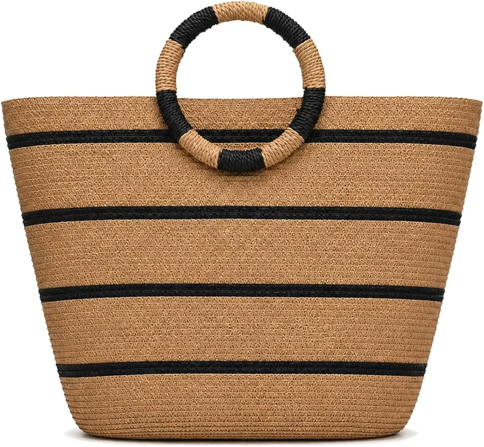 Women Beach Straw Tote Bag Summer Large Woven Hobo Handbag for Vacation Swim Holiday | Amazon (US)