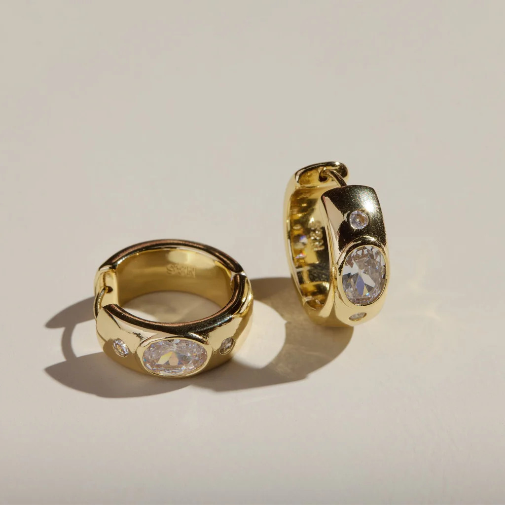 Wide CZ Bezel Hoops | Nickel and Suede