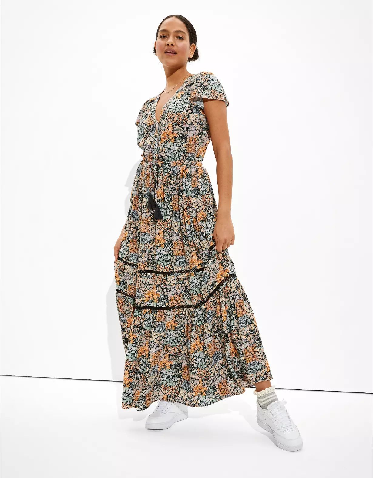 AE Printed Tiered Maxi Dress | American Eagle Outfitters (US & CA)