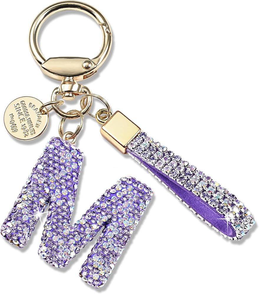 Pink Blue White Initial Letter Keychain Gift for Women Girls Bling Sparkly Cute Backpack Car Key ... | Amazon (US)