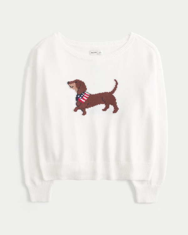 Slouchy Off-the-Shoulder Dachshund Graphic Sweater | Hollister (US)