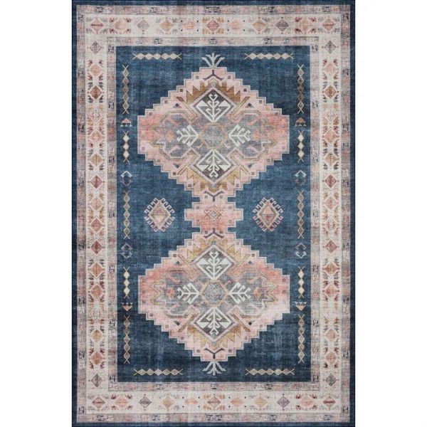 Jujhar Machine Woven Performance Denim/Blush Rug | Wayfair North America