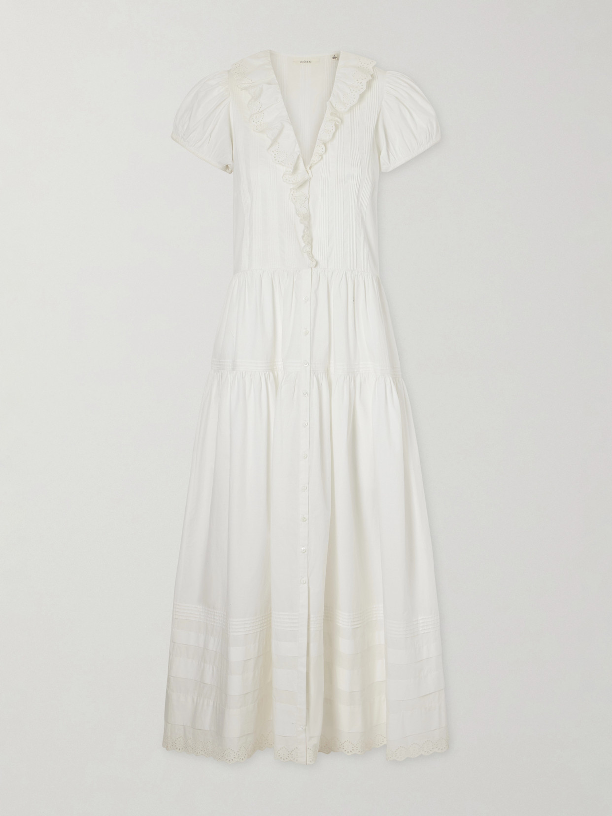 DÔEN - Eliette Ruffled Brodeire Anglaise-trimmed Organic Cotton Midi Dress - White | NET-A-PORTER (US)