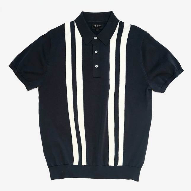 Vertical Stripe Cotton Sweater Navy Polo | The Tie Bar