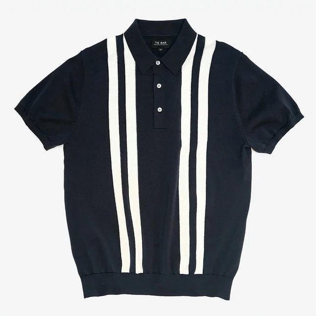 Vertical Stripe Cotton Sweater Navy Polo | The Tie Bar