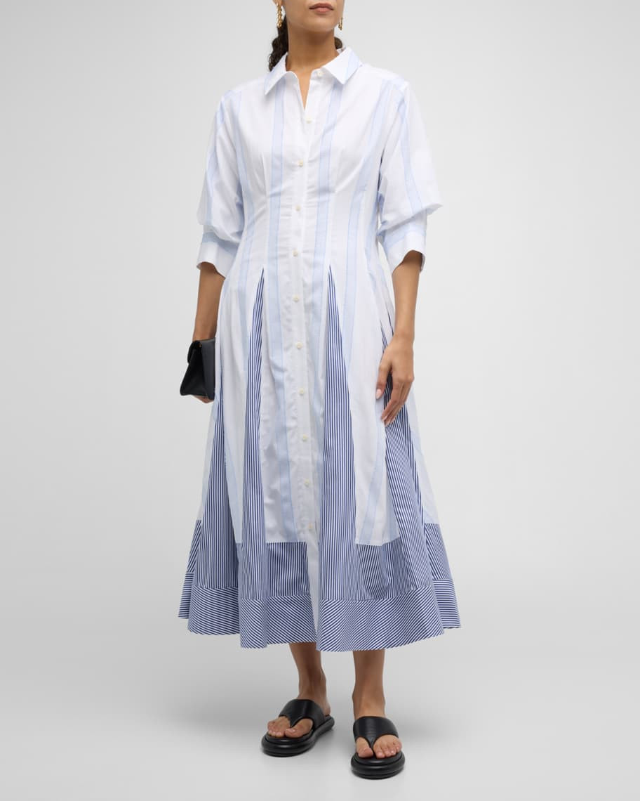 Jazz Patchwork Mixed Stripe Poplin Maxi Dress | Neiman Marcus
