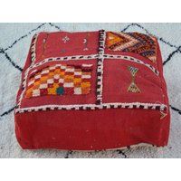 Handmade Floor Poof, Berber Cushion, Home Decor, Moroccan Kilim Pouf, Silk Embroidered, Pouf Ottoman | Etsy (US)