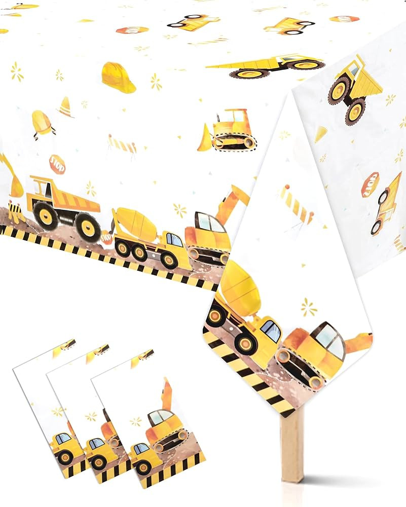 3PCS Truck Plastic Birthday Party Tablecloths,Construction Themed Table Cover for Kids Boy Partie... | Amazon (US)
