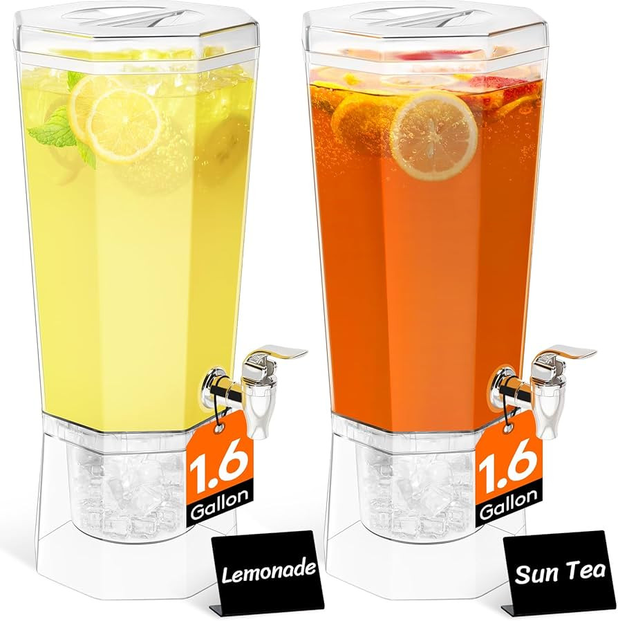 Lifewit 1.6 Gallon Drink Dispenser for Parties 2 Pcs, 6L Plastic Beverage Container with Stand fo... | Amazon (US)
