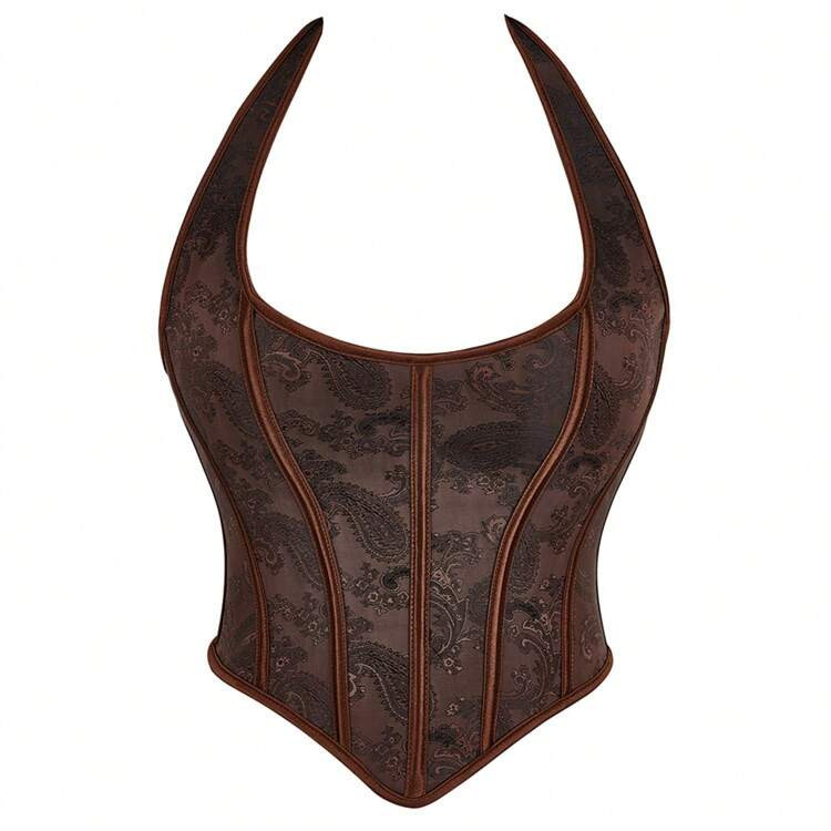 Halloween New Dark Brown Strapless Halter Neck Women's Court Style Shaping Top Waist Corset | SHEIN