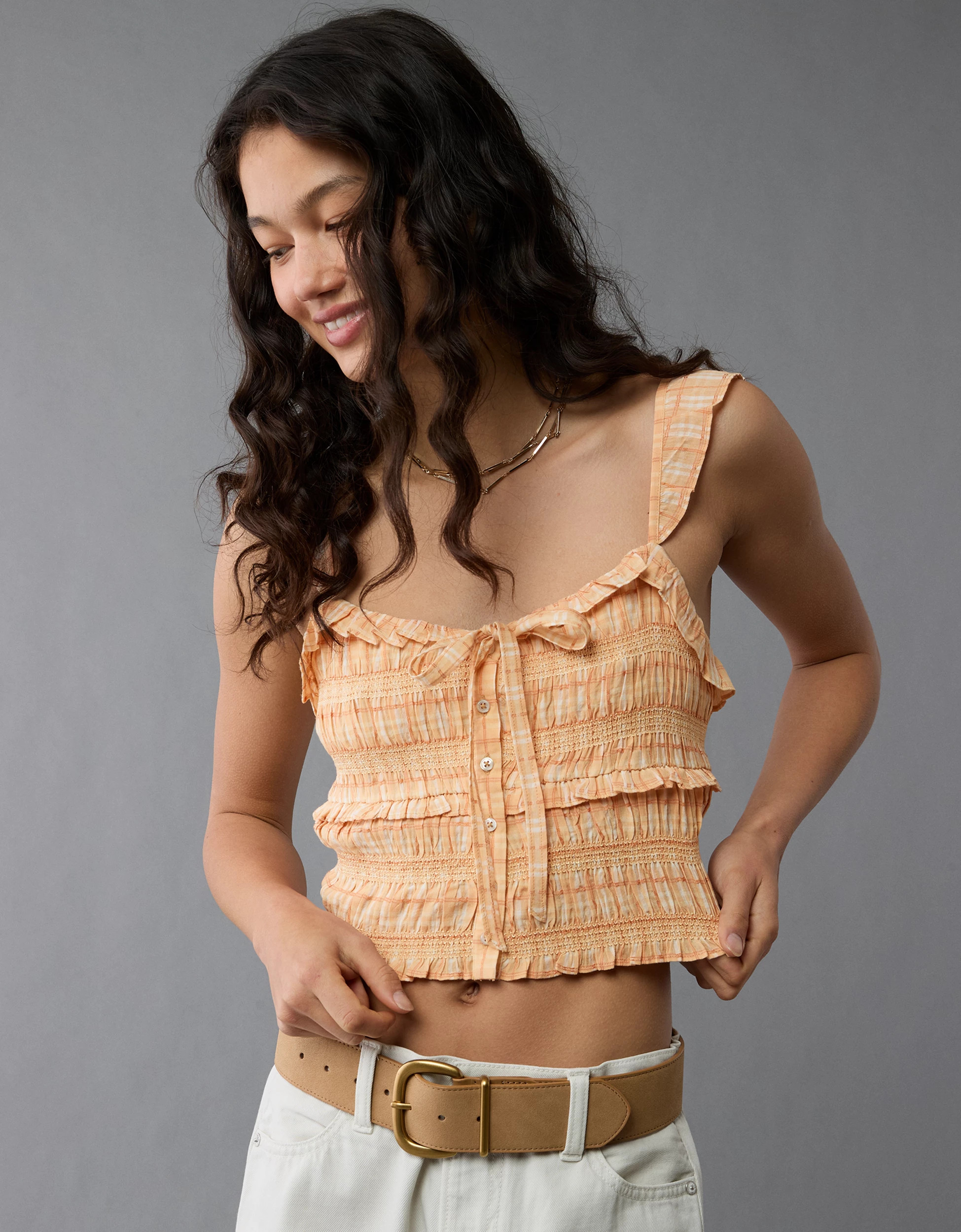 AE Smocked Ruffle Tank Top | American Eagle Outfitters (US & CA)