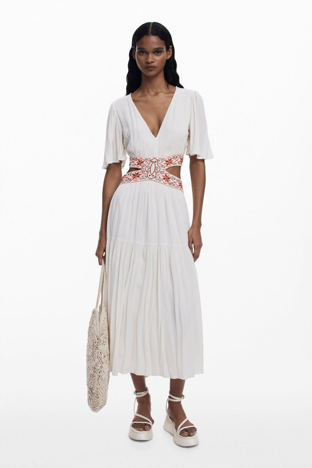 Desigual Women's Embroidered cut-out dress - Off white | Macy's