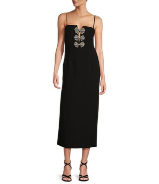 Giada Crepe Sweetheart Neck Bow Applique Midi A-Line Dress | Dillard's