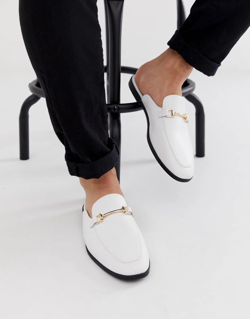 ASOS DESIGN backless mule loafer in white faux leather | ASOS (Global)