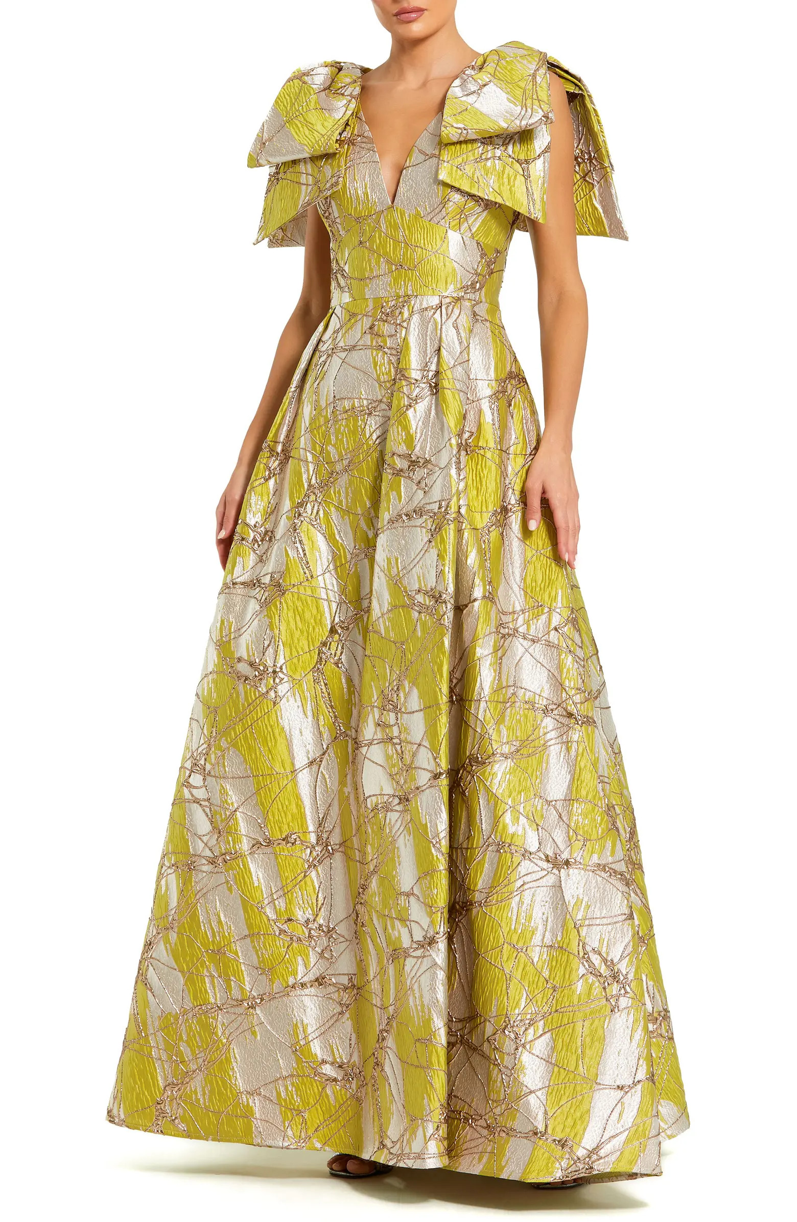 Layered Shoulder Metallic Jacquard A-Line Gown | Nordstrom