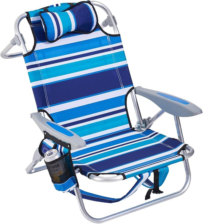 Portable Beach Chair for Adults, Outdoor Camping Chair Lay Flat Folding Backpack Beach Reclining ... | Amazon (US)