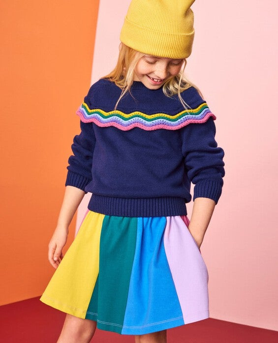 Girls' Navy Blue Ruffle Shoulder Sweater in 100% Cotton - Size Big Kids 12 by Hanna Andersson | Hanna Andersson