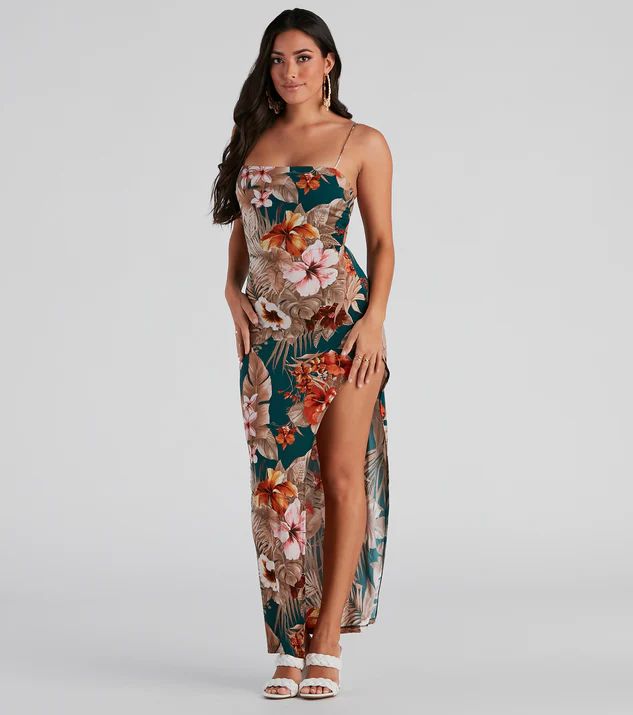 Tropical Flower Lattice Back Dress | Windsor Stores