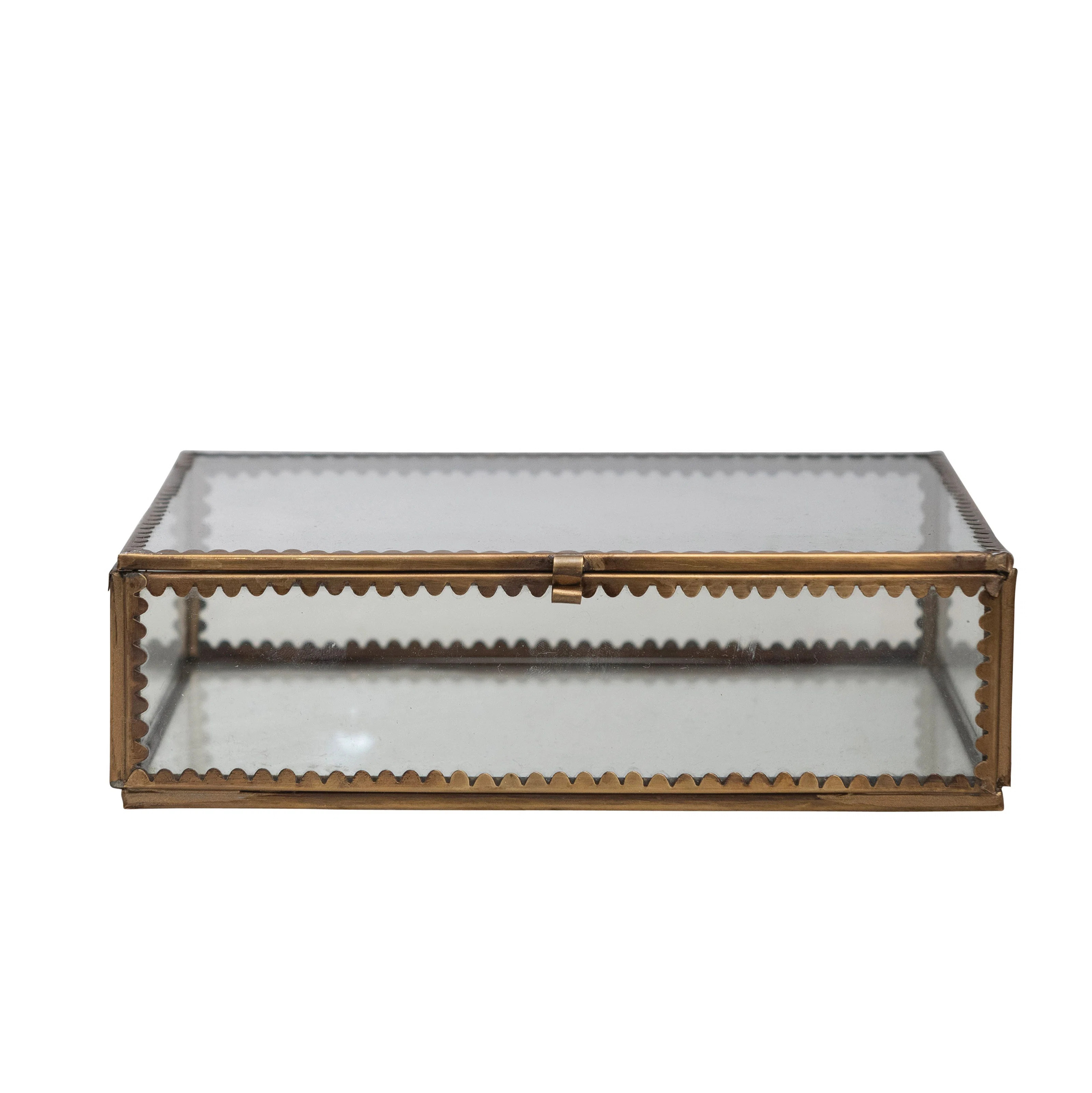 Long Brass and Glass Display Box with Scalloped Edges and Antique Finish, Brass Color | Wayfair North America