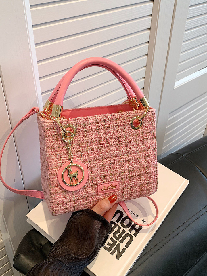 Mini Plaid Pattern Fashionable Shoulder Bag With Pendant | SHEIN