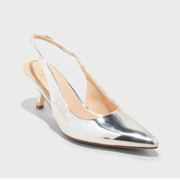 🆕 NWT A New Day Aubrey Slingback Heels with Memory Foam Insole in Silver | Poshmark